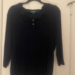 Ralph Lauren Women's Blue Ruffled Top